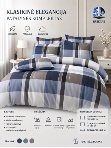 Patalynės komplektas „Klasikinė elegancija“ 5D Patalynės komplektas „Klasikinė elegancija“ 5D